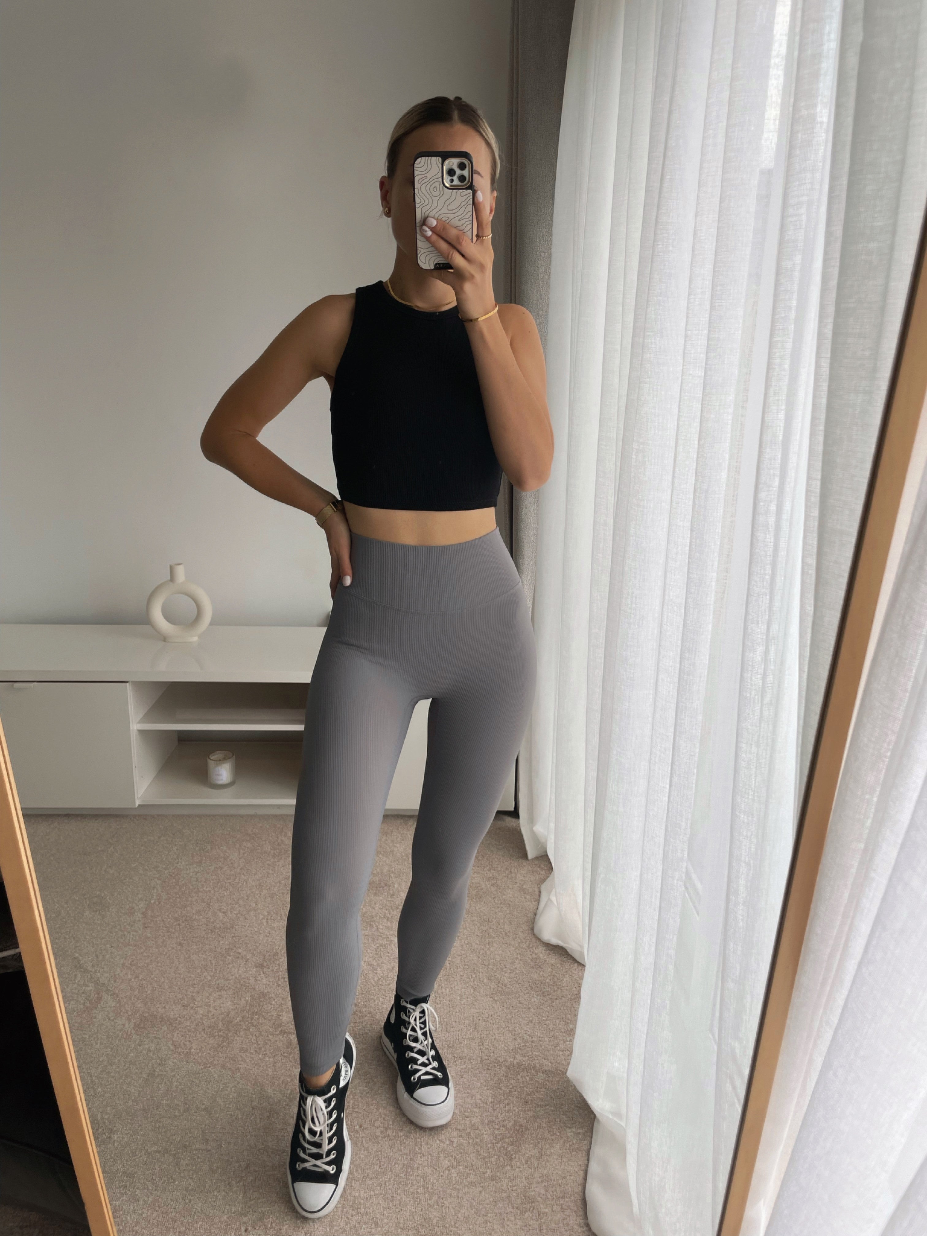 Ice Grey Ribbed Leggings